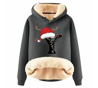 Generisch Sweat à capuche de Noël pour femme avec imprimé lettres, laine chaude comme sweat-shirt d'hiver tendance, gris foncé, 5XL
