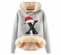 Generisch Sweat à capuche de Noël pour femme avec imprimé lettres, matériau en laine épaisse pour une chaleur hivernale et un confort tendance, Gris clair., 5XL