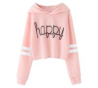 Generisch Sweat à capuche décontracté à manches longues avec pull court imprimé lettre rayé pour adolescent, Rose, 6-7 ans