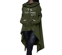Generisch Sweat à capuche décontracté à manches longues pour femme avec imprimé lettres, cordon de serrage, long sweat-shirt avec poche pour les loisirs, Vert armée., L