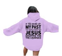 Generisch Sweat à capuche décontracté avec col rond et lettre de dieu pour femme Pull fin pour femme, lilas, XL