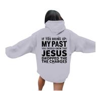 Generisch Sweat à capuche décontracté avec col rond et lettre de dieu pour femme Pull fin pour femme, Gris clair., XXL
