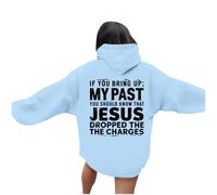 Generisch Sweat à capuche décontracté avec col rond et lettre de dieu pour femme Pull fin pour femme, bleu clair, L