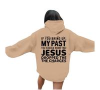 Generisch Sweat à capuche décontracté avec col rond et lettre de dieu pour femme Pull fin pour femme, kaki, XL