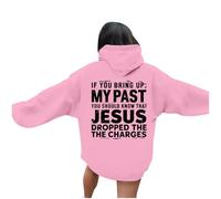 Generisch Sweat à capuche décontracté avec col rond et lettre de dieu pour femme Pull fin pour femme, Rose, L