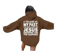 Generisch Sweat à capuche décontracté avec col rond et lettre de dieu pour femme Pull fin pour femme, café, S