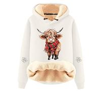 Generisch Sweat à capuche décontracté en polaire avec charmant imprimé vache - Pull tendance à manches longues pour un confort confortable - Sweat-shirt d'hiver pour femme, beige, XL