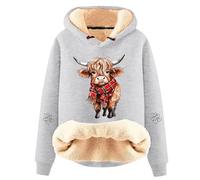 Generisch Sweat à capuche décontracté en polaire avec charmant imprimé vache - Pull tendance à manches longues pour un confort confortable - Sweat-shirt d'hiver pour femme, gris, XL