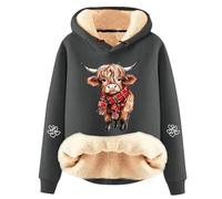Generisch Sweat à capuche décontracté en polaire avec charmant imprimé vache - Pull tendance à manches longues pour un confort confortable - Sweat-shirt pour femme avec motif cerf pour l'hiver, gris