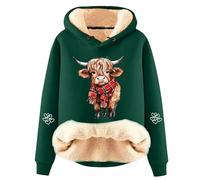 Generisch Sweat à capuche décontracté en polaire avec charmant imprimé vache - Pull tendance à manches longues pour un confort confortable - Sweat-shirt pour femme avec motif cerf pour l'hiver, Vert