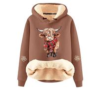 Generisch Sweat à capuche décontracté en polaire avec charmant imprimé vache - Pull tendance à manches longues pour un confort confortable - Sweat-shirt d'hiver pour femme, bronze, XXL
