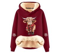 Generisch Sweat à capuche décontracté en polaire avec charmant imprimé vache - Pull tendance à manches longues pour un confort confortable - Sweat-shirt d'hiver pour femme, Bordeaux, XXL