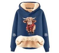 Generisch Sweat à capuche décontracté en polaire avec charmant imprimé vache - Pull tendance à manches longues pour un confort confortable - Sweat-shirt pour femme avec motif cerf pour l'hiver, Marine