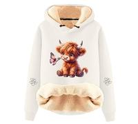 Generisch Sweat à capuche décontracté en polaire avec charmant imprimé vache - Sweat à manches longues tendance pour un confort confortable en hiver, beige, L