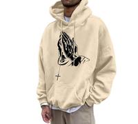 Generisch Sweat à capuche décontracté et confortable pour homme avec imprimé geste européen Sweatshirt pour hommes, beige, S