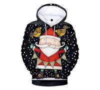 Generisch Sweat à capuche décontracté et tendance avec imprimé pour l'hiver, pull de vacances confortable pour une tenue de saison festive et des vêtements de tous les jours, Noir , XXL