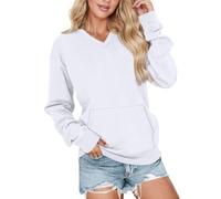 Generisch Sweat à capuche décontracté pour femme avec col en V et poche, sweat-shirt confortable pour les tenues quotidiennes, mode printemps et automne Mon panier Afficher, Blanc., XXL