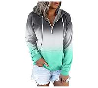 Generisch Sweat à capuche décontracté pour femme avec fermeture éclair dégradé de couleurs imprimé sur les manches longues et poche de poitrine pratique pour des tenues de loisirs tendance, vert, XL