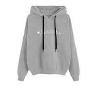 Generisch Sweat à capuche décontracté pour femme avec imprimé haut épais avec cordon de serrage tendance imprimé d'amour coupe confortable et chaud, gris, XL