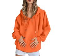 Generisch Sweat à capuche décontracté pour femme avec manches raglan unies, sweat en polaire confortable, veste à capuche légère et chaude pour le quotidien Vêtements pour femme, Orange, M
