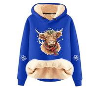 Generisch Sweat à capuche décontracté pour femme avec motif de vache charmant, doublure en polaire douce pour un confort tendance et une chaleur agréable en hiver, bleu, 4XL