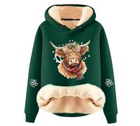 Generisch Sweat à capuche décontracté pour femme avec motif de vache charmant, doublure en polaire douce pour un confort tendance et une chaleur agréable en hiver, Vert foncé., 3XL