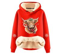 Generisch Sweat à capuche décontracté pour femme avec motif de vache charmant, doublure en polaire douce pour un confort tendance et une chaleur agréable en hiver, rouge, L
