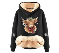 Generisch Sweat à capuche décontracté pour femme avec motif de vache charmant, doublure en polaire douce pour un confort tendance et une chaleur agréable en hiver, Noir , L