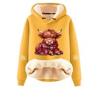 Generisch Sweat à capuche décontracté pour femme avec motif de vache charmant pour un confort de loisirs élégant en hiver, jaune, M