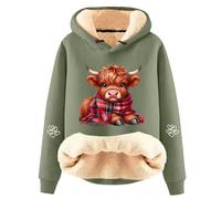 Generisch Sweat à capuche décontracté pour femme avec motif de vache charmant pour un confort de loisirs élégant en hiver, Vert clair., 3XL
