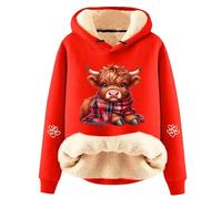 Generisch Sweat à capuche décontracté pour femme avec motif de vache charmant pour un confort de loisirs élégant en hiver, rouge, XXL