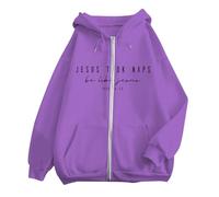 Generisch Sweat à capuche décontracté pour femme avec poches zippées, design imprimé lettre anglaise, lilas, L