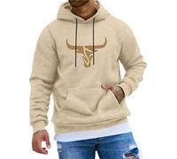 Generisch Sweat à capuche décontracté pour homme avec motif tête de taureau et cordon de serrage, sweat-shirt confortable en tissu mélangé pour le quotidien, beige, XS