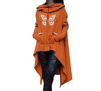 Generisch Sweat à capuche d'Halloween à imprimé papillon pour femme - Manches longues - Ourlet irrégulier avec poche pratique, Orange, M