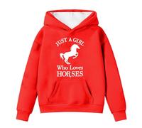Generisch Sweat à capuche d'hiver en polaire pour fille avec poche, imprimé cheval, décontracté, à manches longues, pour l'extérieur, rouge, 13-14 ans