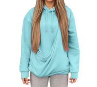 Generisch Sweat à capuche d'hiver pour maman chat avec poche pratique - Sweat à capuche chaud pour femme pour des moments confortables pendant la saison froide, bleu ciel, S