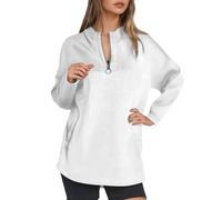 Generisch Sweat à capuche d'hiver semi-zippé pour femme avec col haut et fermeture éclair, Blanc., S