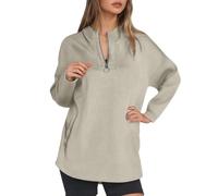 Generisch Sweat à capuche d'hiver semi-zippé pour femme avec col haut et fermeture éclair, kaki, XXL