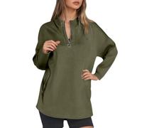 Generisch Sweat à capuche d'hiver semi-zippé pour femme avec col haut et fermeture éclair, vert, XXL