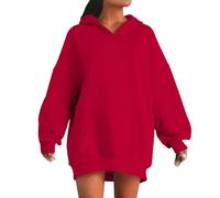 Generisch Sweat à capuche en coton surdimensionné pour femme - Élégant - Sweat à capuche ample - Haut confortable à manches longues - Veste d'automne surdimensionnée avec poches, rouge, L