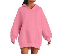 Generisch Sweat à capuche en coton surdimensionné pour femme - Élégant - Sweat à capuche ample - Haut confortable à manches longues - Veste d'automne surdimensionnée avec poches, Rose, XL