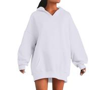 Generisch Sweat à capuche en coton surdimensionné pour femme - Élégant - Sweat à capuche ample - Haut confortable à manches longues - Veste d'automne surdimensionnée avec poches, Blanc., XL