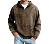 Generisch Sweat à capuche en jean pour homme - Aspect usé - Fermeture éclair 1/4 - Rétro - Manches longues - Avec capuche - Fermeture éclair - Vintage, café, XL