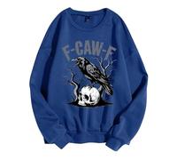 Generisch Sweat à Capuche Femme Manches Longues Sweat-shirt sans Capuche Style Femme avec Motif Oiseau Noir Femme Chaud, bleu, L