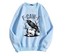Generisch Sweat à Capuche Femme Manches Longues Sweat-shirt sans Capuche Style Femme avec Motif Oiseau Noir Femme Chaud, bleu clair, M