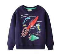 Generisch Sweat à capuche garçon tout-petit garçon, imprimé, manches longues, pull, col rond, hauts manteau fille, bleu, 3-4 ans