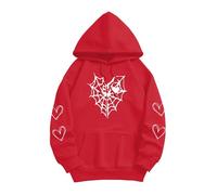 Generisch Sweat à capuche gothique Y2K pour femme - Sweat à capuche avec poche - Motif toile d'araignée - Cœurs - Imprimé - Chaud - Veste à capuche - Décontracté - Harajuku Punk Streetwear, O rouge