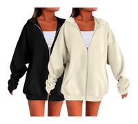 Generisch Sweat à Capuche Grandes Tailles Fermeture Éclair Femmes 2025/Hiver Sweats à Manches Longues Tendance 2 Pièces Manches Longues Veste Décontractée Confortable Robe Noire Longue, h, 3XL