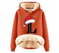 Generisch Sweat à capuche imprimé avec lettres de Noël pour femme - Hiver chaud - Mode, Orange, 5XL