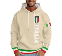 Generisch Sweat à capuche imprimé drapeau de l'Italie pour homme - Poche kangourou - Grande taille - Sweat à capuche - Unisexe - Vêtement de sport - Haut d'entraînement, O beige., L